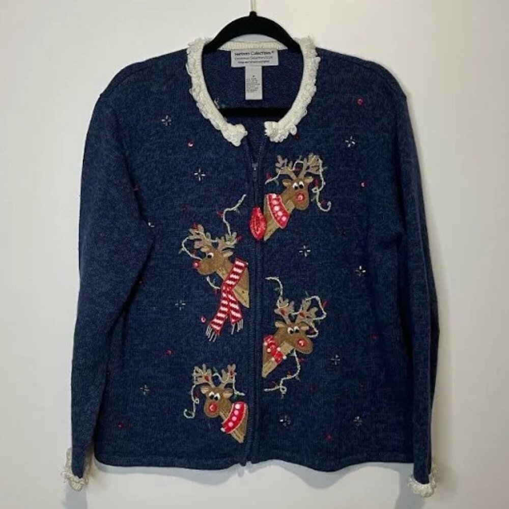 Vtg Heirloom Collectibles 2004 Christmas Sweater Rudolf  M